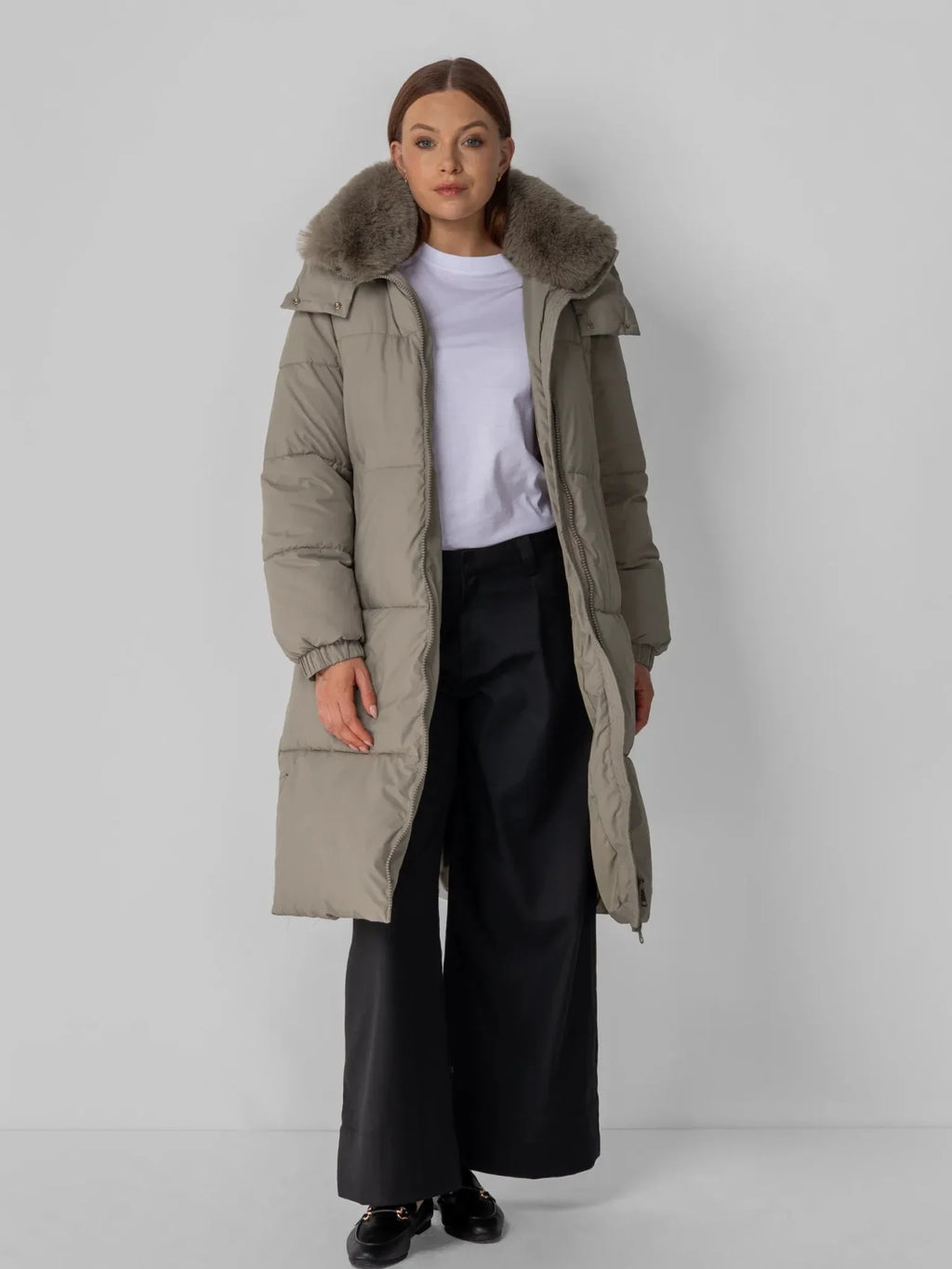 WarmCore™ Faux Fur Collar Long Puffer Jacket