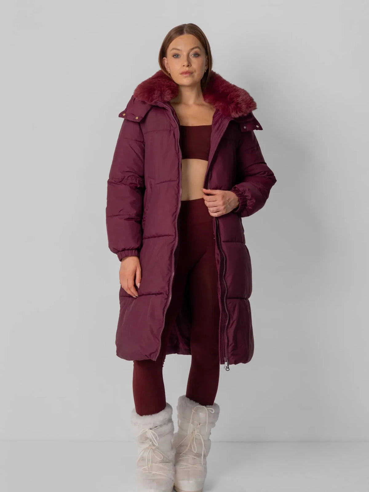WarmCore™ Faux Fur Collar Long Puffer Jacket