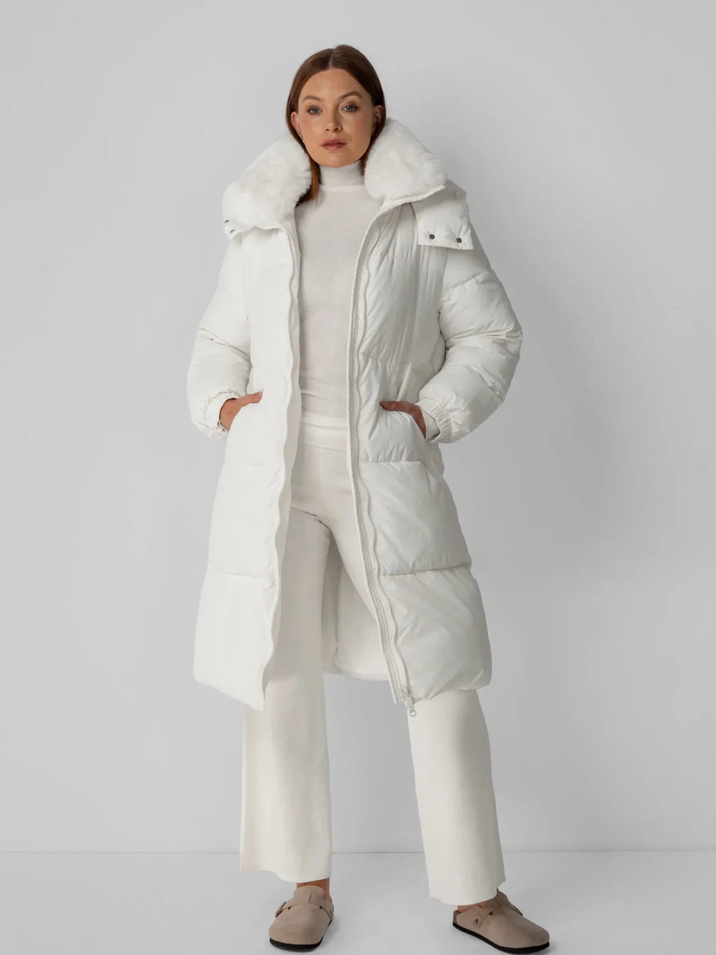 WarmCore™ Faux Fur Collar Long Puffer Jacket