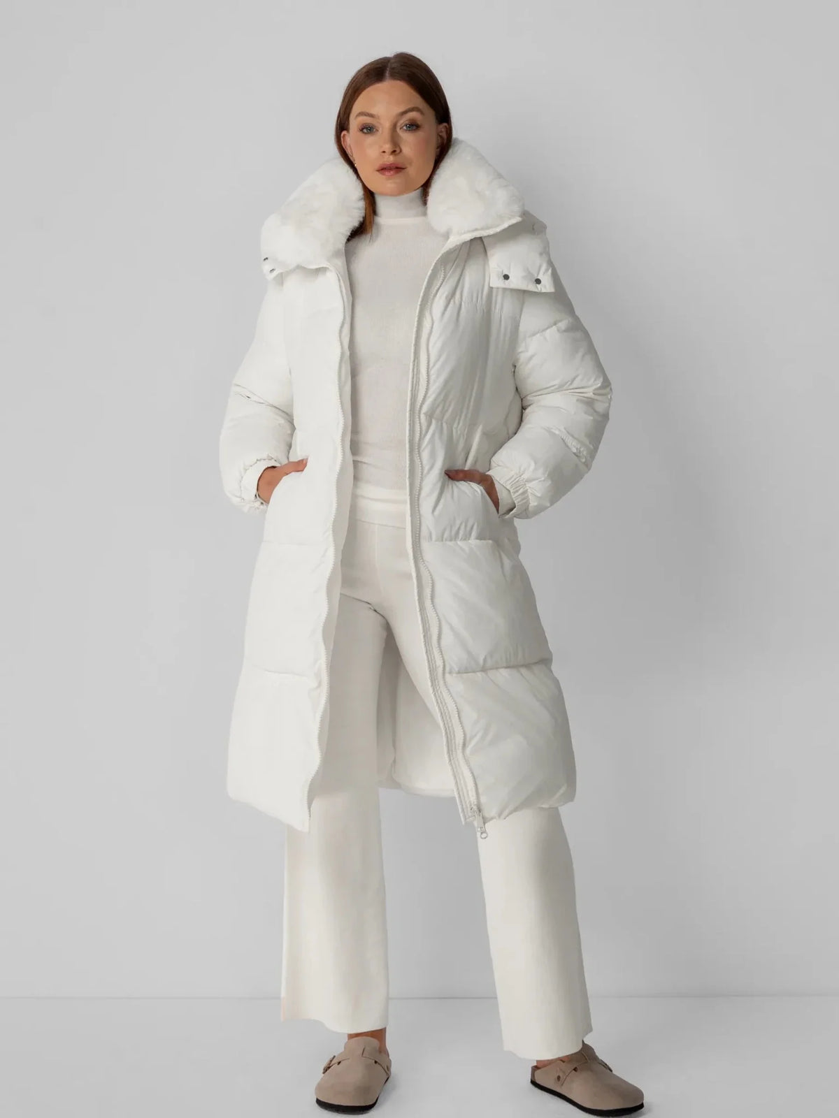 WarmCore™ Faux Fur Collar Long Puffer Jacket