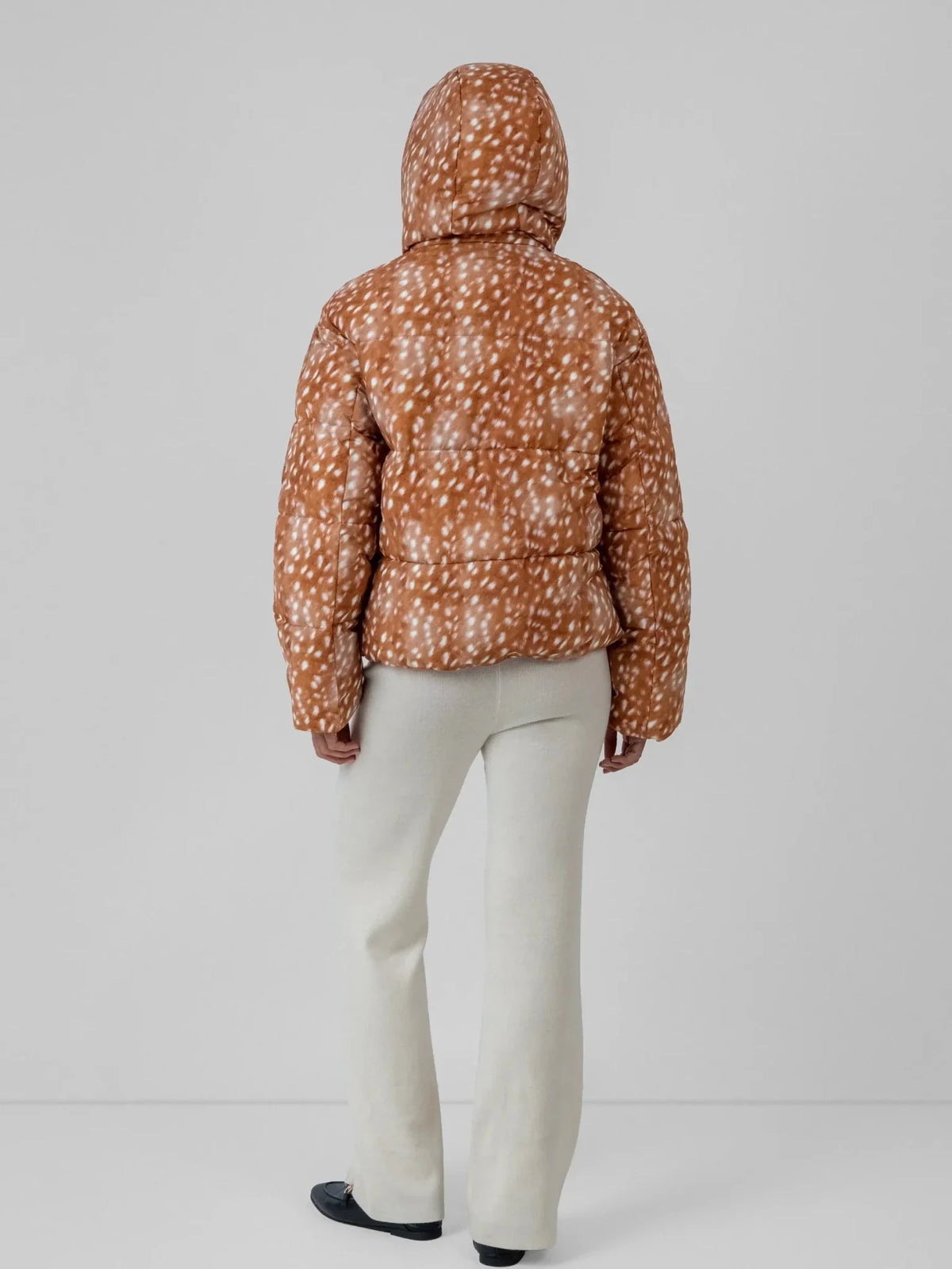 WarmCore™ Deer Print Faux Fur Lined Detachable Hooded Short Puffer Jacket