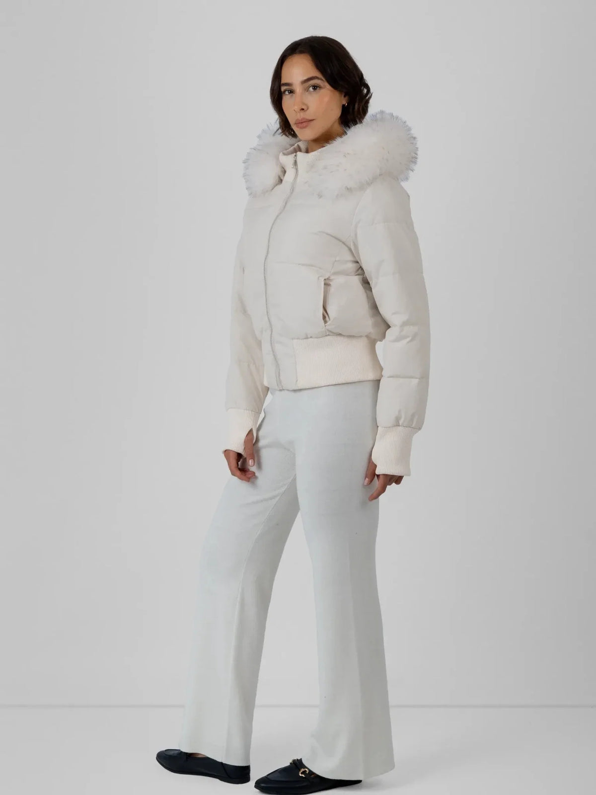 WarmCore™ Faux Fur Lined Puffer Bomber With Detachable Hood Trim