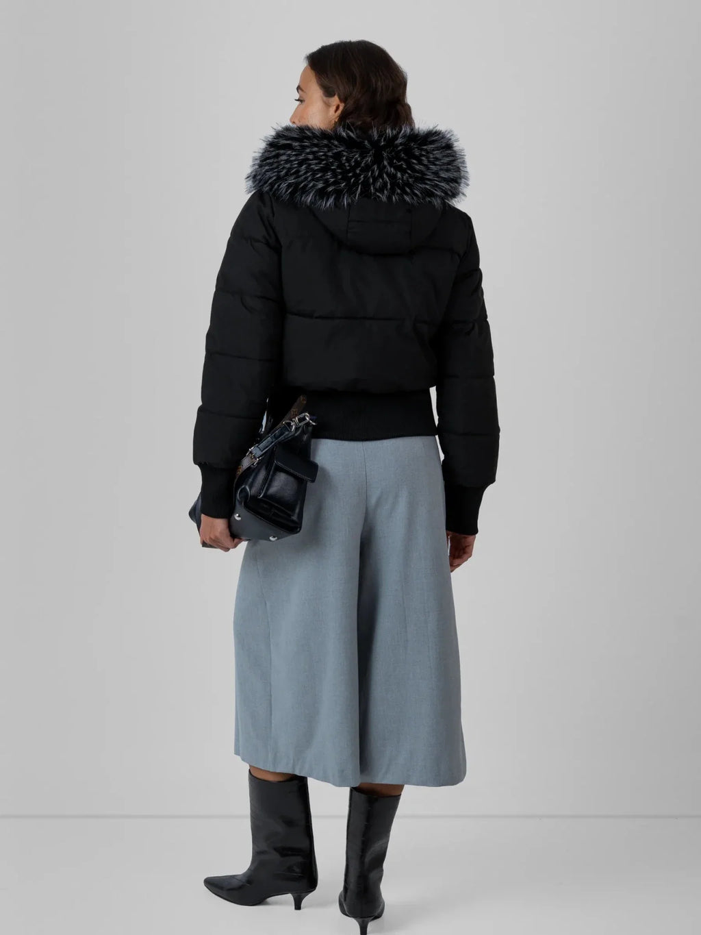 WarmCore™ Faux Fur Lined Puffer Bomber With Detachable Hood Trim