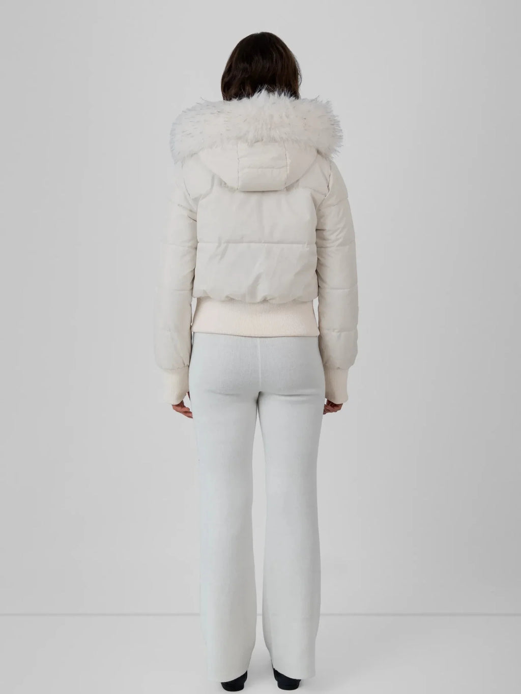 WarmCore™ Faux Fur Lined Puffer Bomber With Detachable Hood Trim