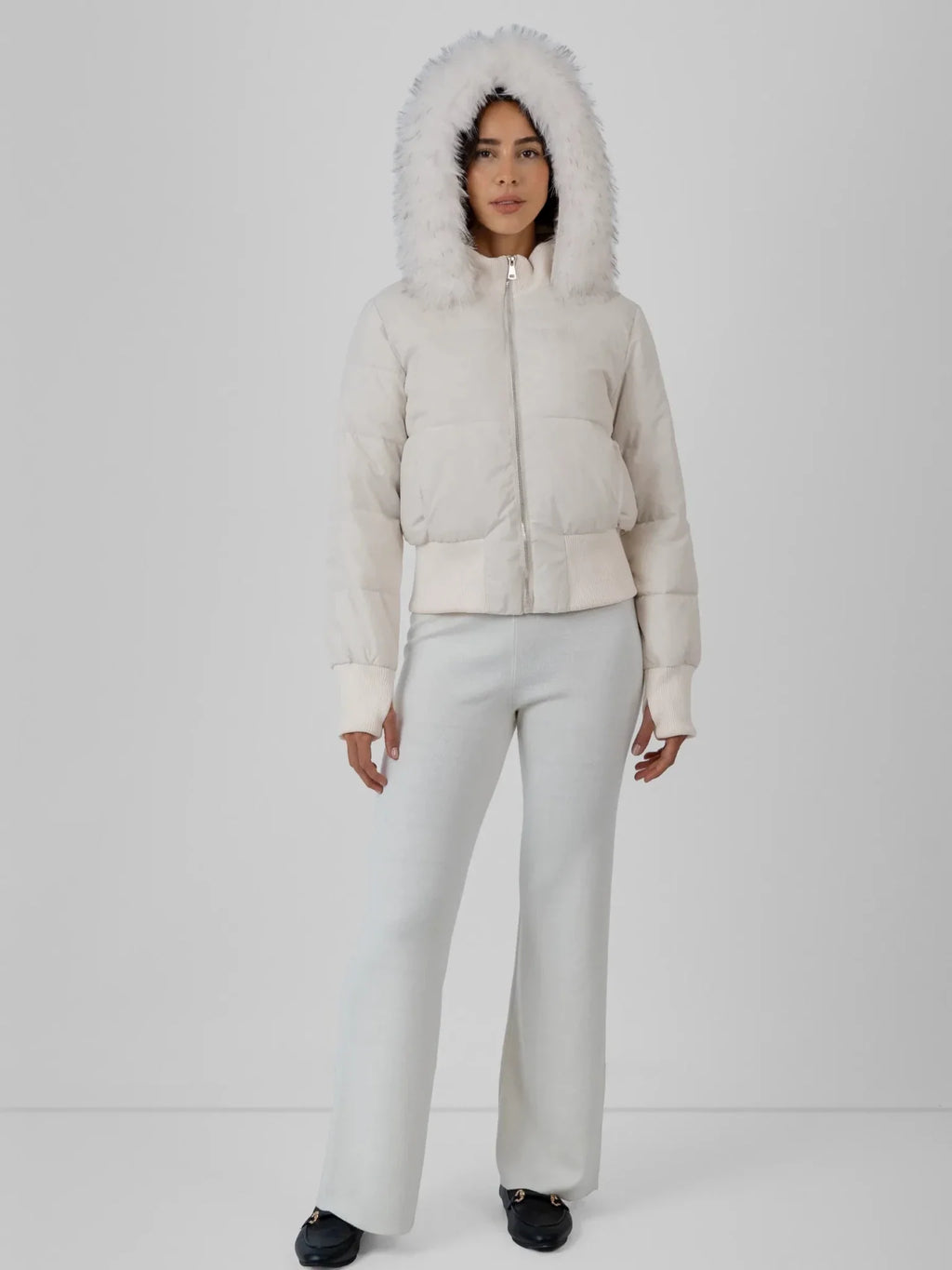 WarmCore™ Faux Fur Lined Puffer Bomber With Detachable Hood Trim