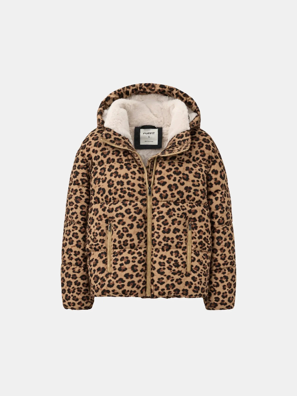 WarmCore™ Classic Leopard Faux Fur Lined Detachable Hooded Short Puffer Jacket