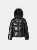WarmCore™ Shiny Black Detachable Hooded Puffer Jacket