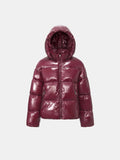 WarmCore™ Shiny Burgundy Detachable Hooded Puffer Jacket