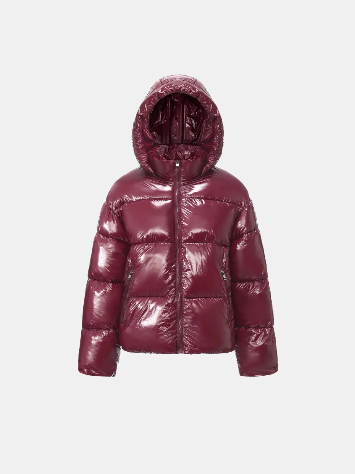 WarmCore™ Shiny Burgundy Detachable Hooded Puffer Jacket